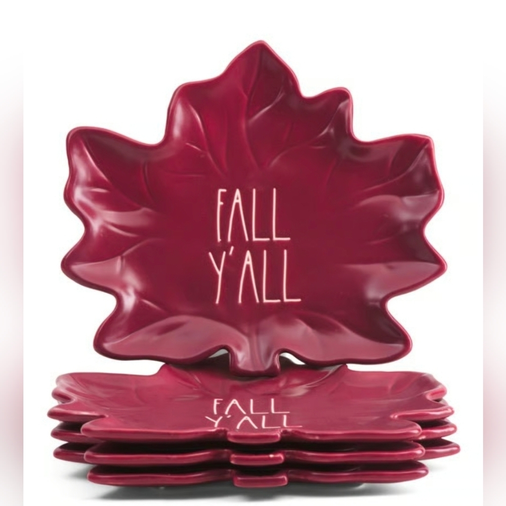 Rae Dunn "Fall Y'All" Artisan Collection Leaf Plates Set Of 4 - NWT